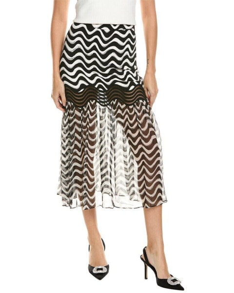 Stella Mccartney Natalia Wave Trim Silk Midi Skirt Women's