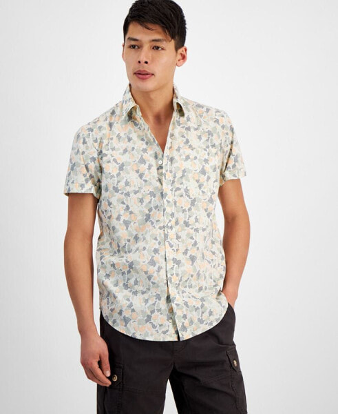 Men's Lucas Short Sleeve Button-Front Leaf Print Shirt, Created for Macy's