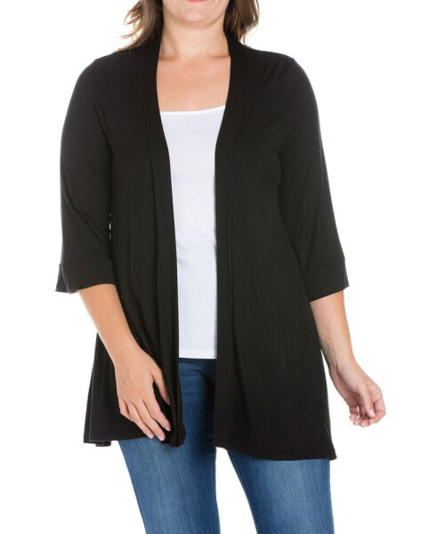 Plus Size Elbow Length Open Front Cardigan Sweater