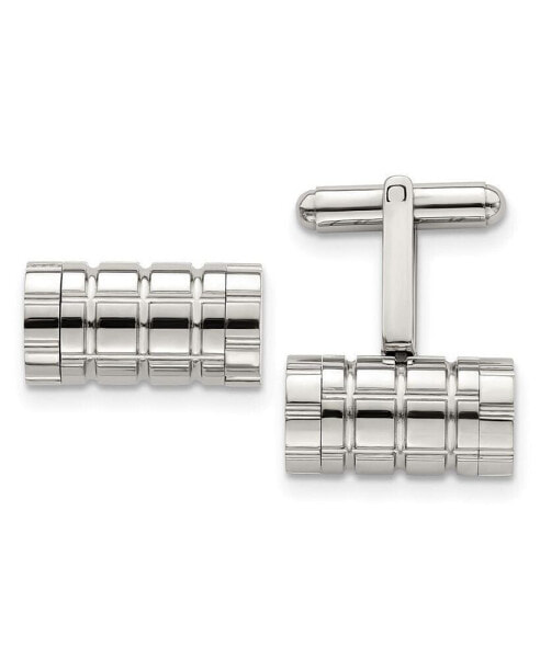 Stainless Steel Polished Grooved Cylinder Cufflinks