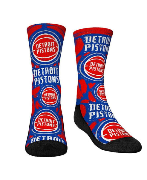 Youth Boys and Girls Socks Detroit Pistons Allover Logo and Paint Crew Socks