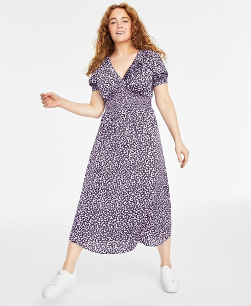Women's Short-Sleeve Smock-Waist Midi Dress, Created for Macy's