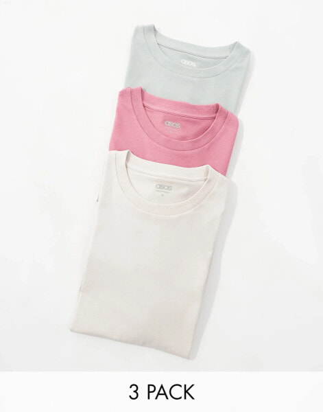 ASOS DESIGN – 3er-Pack T-Shirts in mehreren Farben mit Rundhalsausschnitt