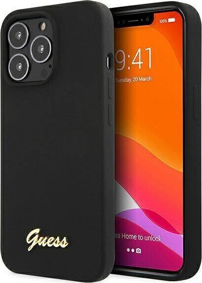 Guess Guess GUHMP13XLSLMGBK iPhone 13 Pro Max 6,7" black/czarny hardcase Silicone Script Gold Logo