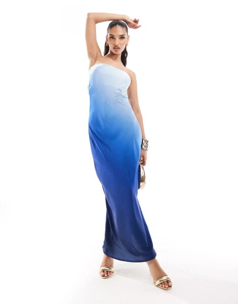 Aria Cove satin bandeau open back maxi dress in ombre blue