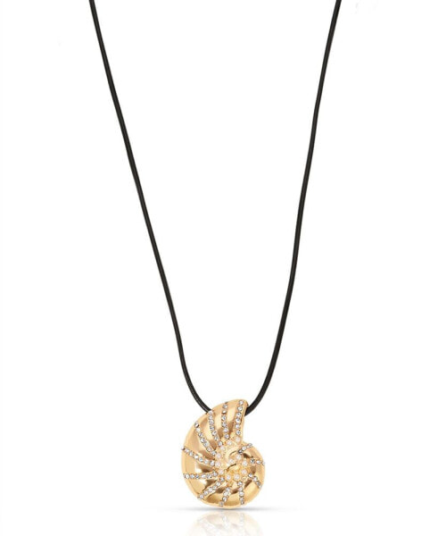 Swirled Shell Pendant Black Cord Necklace