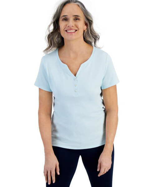 Petite Cotton Henley Short-Sleeve T-Shirt, Created for Macy's