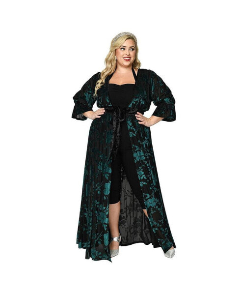 Plus Size Floral Velvet Burnout Duster