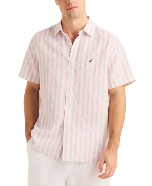 Рубашка мужская Nautica Miami Vice с короткими рукавами из льняно-хлопковой смеси в полоску