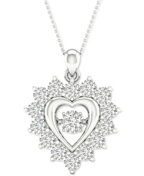 Twinkling Diamond Star diamond Heart 18" Pendant Necklace (1/2 ct. t.w.) in 10k White Gold