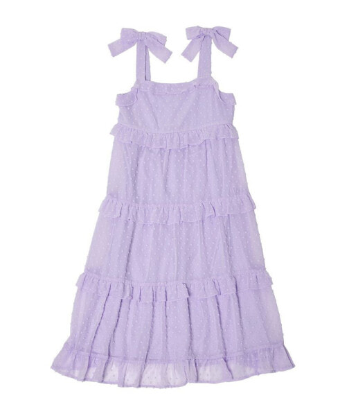 Big Girls Tie Shoulder Tiered Ruffle Casual Dress