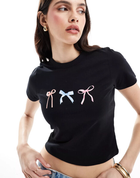 JJXX baby t-shirt with bow print in black