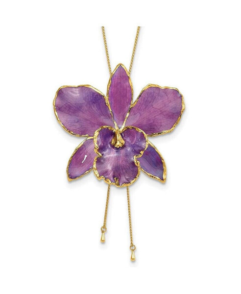 Diamond2Deal 24K Gold-trim Lacquer Purple Cattleya Orchid Adjustable Necklace