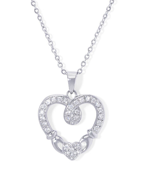 Macy's cubic Zirconia Claddagh Heart Pendant 18" Necklace in Silver Plate