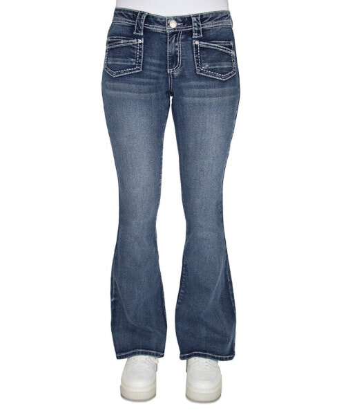 Джинсы Almost Famous crave Fame с широкими штрихами и вышивкойными швами, модель Juniors' Heavy-Stitch Flare-Leg