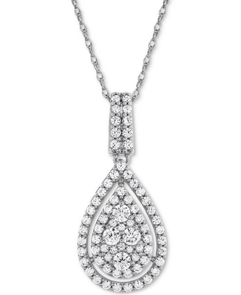 Diamond Pavé Teardrop 18" Pendant Necklace (1 ct. t.w.) in 14k White Gold