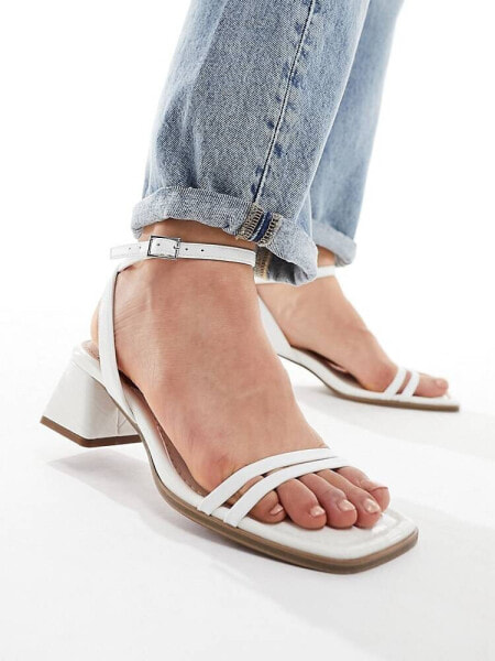 ASOS DESIGN Wide Fit Honeydew mid block heeled sandals in white