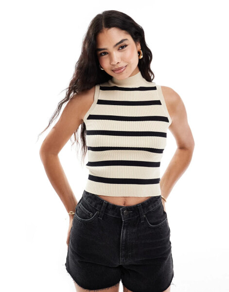 Levi's Tulip mock turtleneck slim fit knit stripe tank top in beige