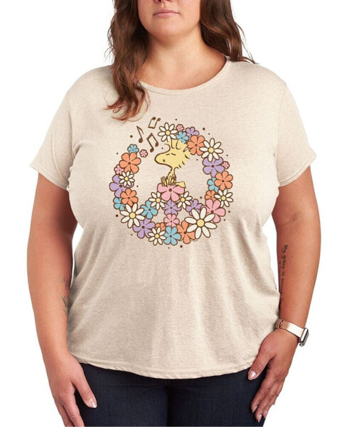 Woodstock Floral Peace Sign Plus Size Graphic T-Shirt