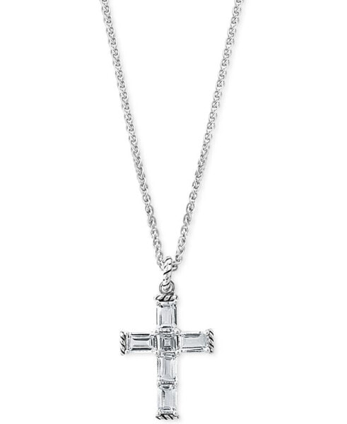 EFFY Collection eFFY® White Topaz Square- & Emerald-Cut 18" Cross Pendant Necklace (5-1/10 ct. t.w.) in Sterling Silver