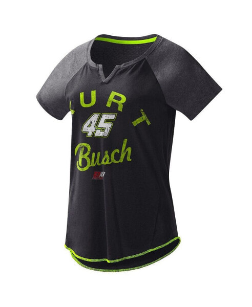 Women's Black Kurt Busch Grand Slam Tri-Blend Notch V-Neck T-shirt