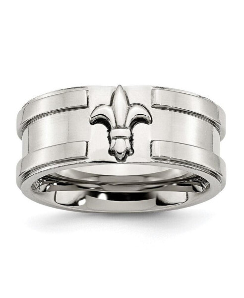 Stainless Steel Brushed Polished Fleur de lis 10mm Band Ring