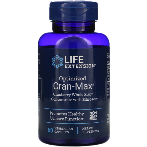 Life Extension, Optimized Cran-Max, концентрат из цельных ягод клюквы с Ellirose, 60 вегетарианских капсул