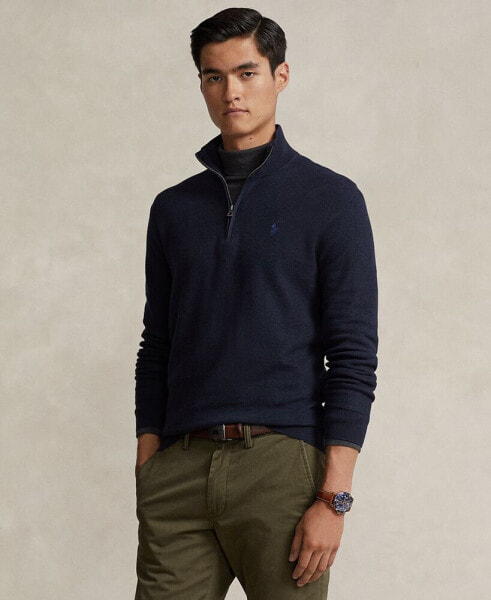 Men's Mesh-Knit Cotton Quarter-Zip Sweater