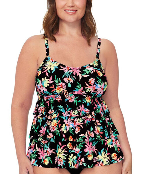 Plus Size Floral-Print Tiered Tankini Top, Created for Macy's