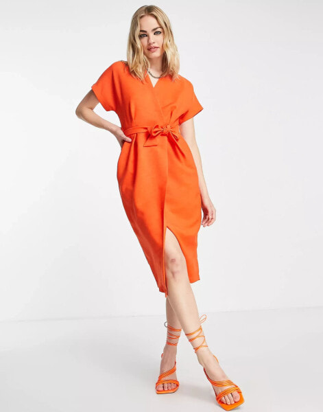 Closet London – Wickelkleid im Kimono-Stil in Orange