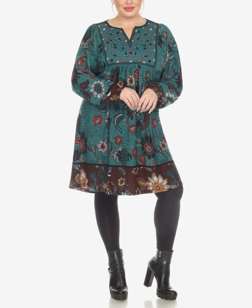 Plus Size Paisley Flower Embroidered Sweater Dress