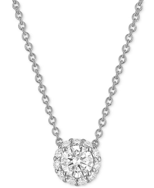 Certified Diamond Halo Pendant Necklace (1/2 ct. t.w.) in 14k White Gold Featuring Diamonds from De Beers Code of Origin, Created for Macy's