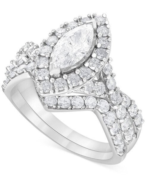 Кольцо Macy's Diamond Marquise Bridal Set in 14k White Gold