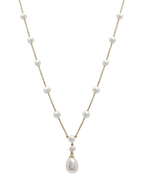 Cultured Freshwater Pearl (3, 4, & 9mm) Round & Teardrop 17" Collar Necklace in 14k Gold