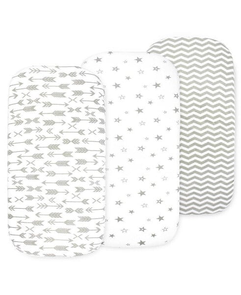 Baby Bassinet Sheet Set for Boy and Girl, 3 Pack, Universal Fitted for Oval, Hourglass & Rectangle Bassinet Mattress, Fitted Sheets.