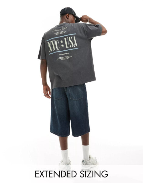 ASOS DESIGN oversized t-shirt in heavyweight 220gsm washed grey with NYC back print