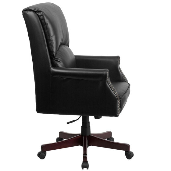 High Back Pillow Back Black Leather Executive Swivel Chair With Arms