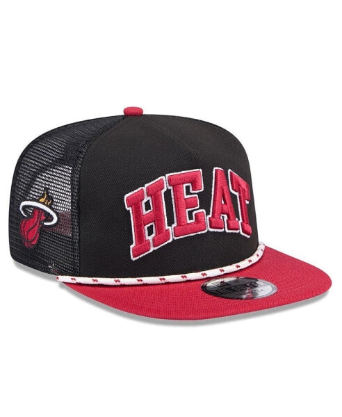 Men's Black/Red Miami Heat Throwback Team Arch Golfer Snapback Hat