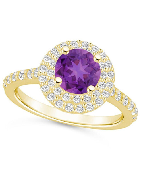 Amethyst and Diamond Accent Halo Ring in 14K Yellow Gold