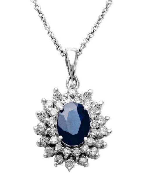 Royalty Inspired by EFFY® Sapphire (1-9/10 ct. t.w.) and Diamond (1 ct. t.w.) Two Row Oval Pendant in 14k White Gold