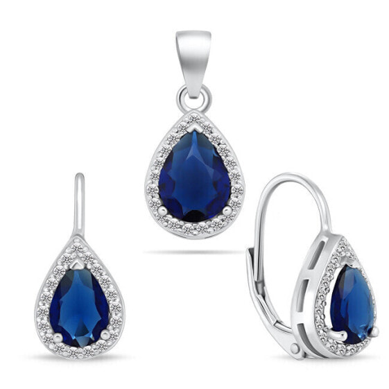 Charming silver jewelry set with zircons SET243WB (earrings, pendant)