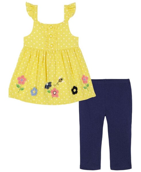 Baby Girls Ruffle-Trim Popcorn Knit Tunic and Capri Leggings, 2 Piece Set