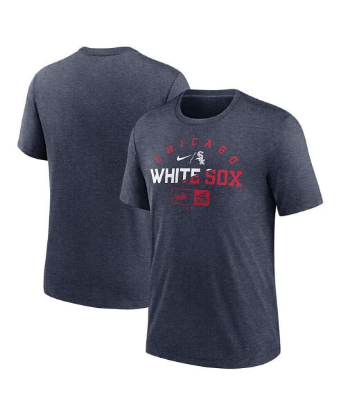 Men's Heather Navy Chicago White Sox Rewind Review Slash Tri-Blend T-shirt