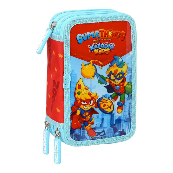 Triple Pencil Case SuperThings Kazoom Kids Red Light Blue (12.5 x 19.5 x 5.5 cm) (36 Pieces)