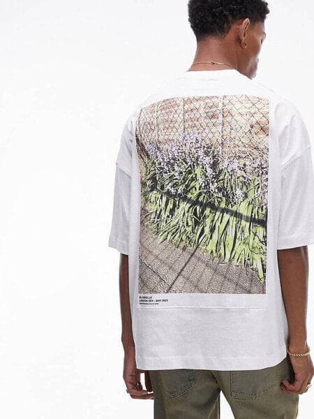 Topman extreme oversized fit t-shirt with front and back bluebells patch print in white