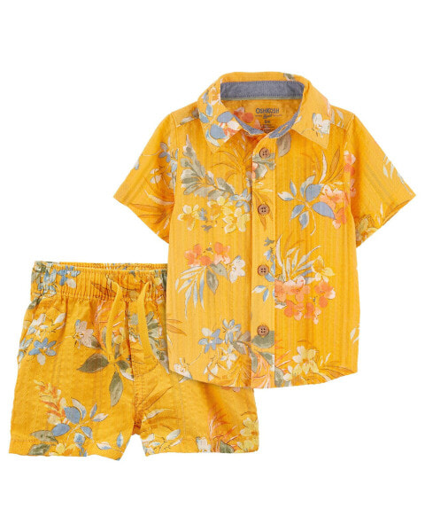 Baby 2-Piece Seersucker Button-Front Shirt & Drawstring Shorts Set 9M