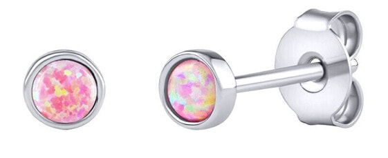 Silver stud earrings with pink synthetic opal LPS0933P