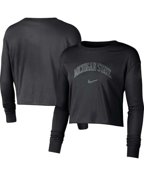 Women's Black Michigan State Spartans 2-Hit Cropped Long Sleeve Logo T-shirt