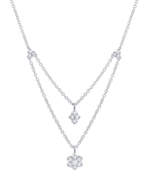 Diamond Flower Layered Pendant Necklace (1/3 ct. t.w.) in Sterling Silver, 16" + 2" extender