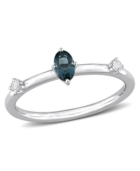 10K White Gold Blue Topaz and White Topaz Oval Stackable Ring